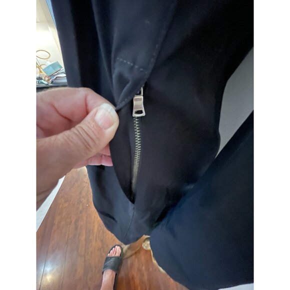 Theory Black Button zip Long Womens Trench Coat Academia Preppy Classic Split M - Picture 7 of 13